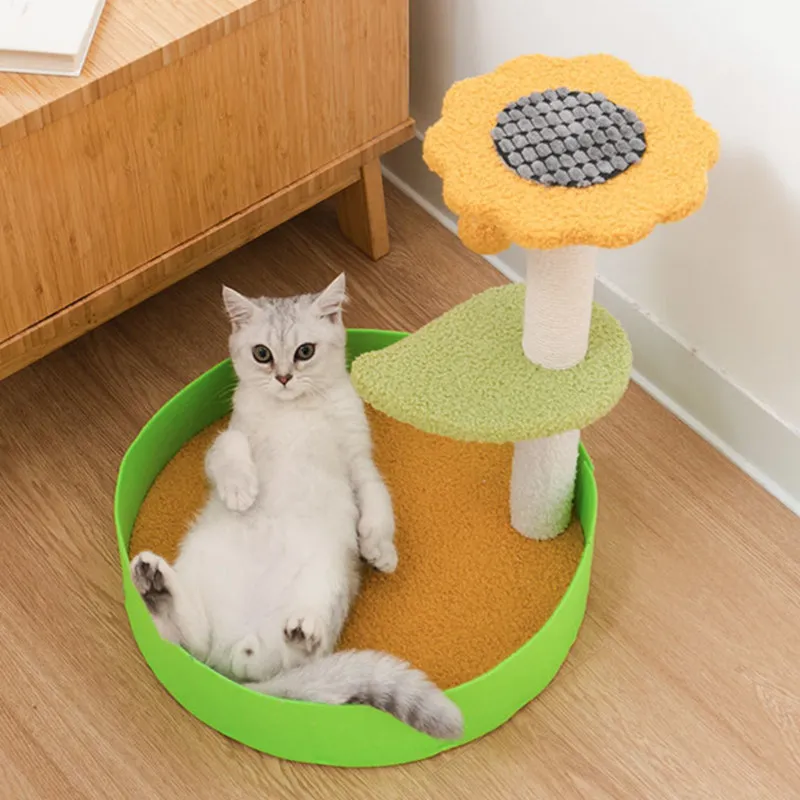 Arbre à Chat Compact Ludique avec Plateformes Vertes et Décoration Champignon – Image 8